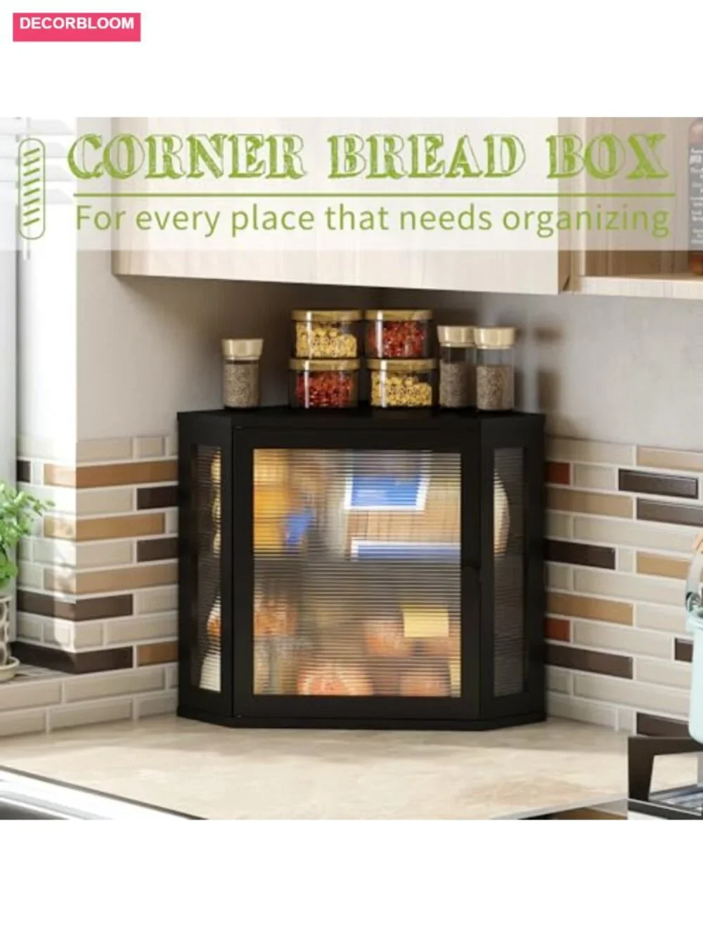 Double Layer Bamboo Bread Box with Acrylic Door, Large Capacity Kitchen